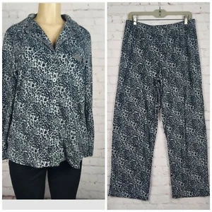 anne klein pajama set women shirt & pants size medium animal print fleece - Picture 1 of 12