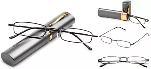 Lectores de tubo delgado Gafas de lectura en estuche rígido de aluminio Gunmetal lector compacto - Imagen 1 de 13