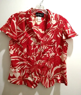 NwoT Requirements button-down blouse *PM Cap sleeve Polyester Red floral EUC - Image 1 of 3
