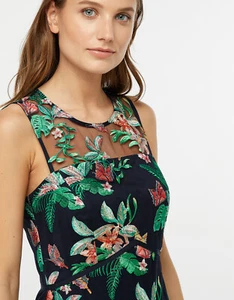 Monsoon Madeleine Vestido Cambio Bordado Flores Tropicales Fiesta Marino 10 6 38 - Imagen 1 de 5