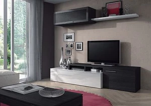 Mueble salón TV modular, color Blanco Brillo y Gris Ceniza 200cm. - Imagen 1 de 6