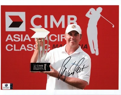 Foto autografiada firmada por Bo Van Pelt 8X10 PGA golfista sosteniendo trofeo GV793891 Foto 1 de 2