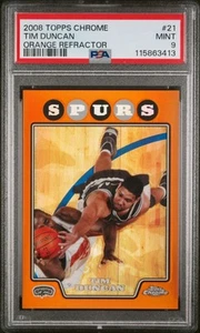 2008-09 Topps Chrome Orange Refractor /499 Tim Duncan #21 PSA 9 MINT HOF - Bild 1 von 3