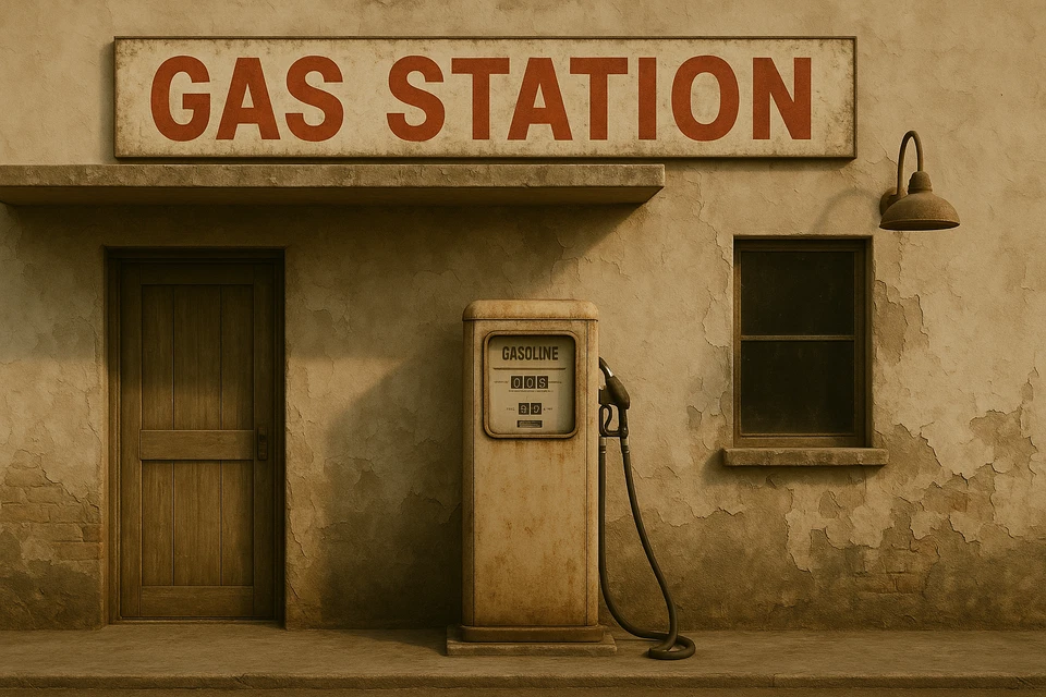 DM-MODELLBAUSHOP Decal Diorama Fassade Tankstelle Vintage 1:18 1:24 1:43 selbstklebend