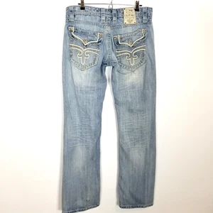Rock Revival Herren Relaxed Straight Leg Jeans Gr. 33 x 34 blau verziert Y2K - Bild 1 von 9