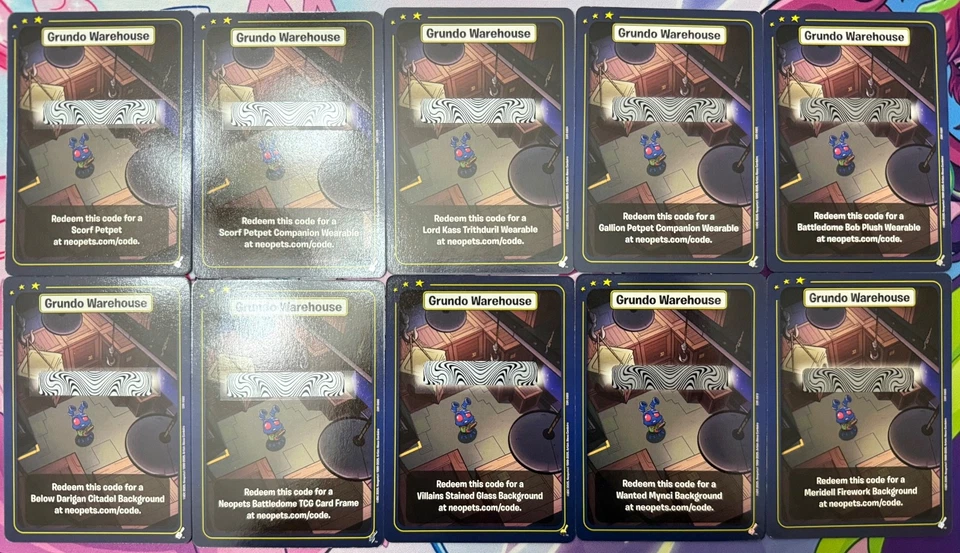 Neopets Battledome TCG Champions of Meridell Grundo's Warehouse Code Set of 10 - Image 1 of 1