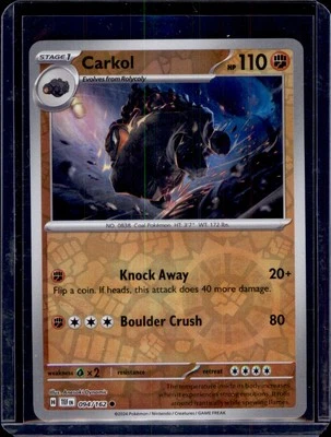 Carkol SV05: Temporal Forces Pokémon #094/162 Reverse Holo NM+ - Image 1 of 2