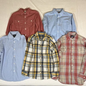 Paket mit 5 langärmligen geknöpften Hemden Jungen Größe 8 kariert Oxford J. Crew Izod rot X - Bild 1 von 7