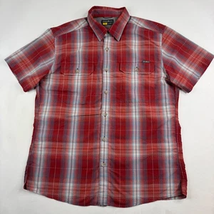 Eddie Bauer Travex Mens Medium Red Plaid Nylon Polyester Hiking Pocket Shirt - Picture 1 of 9