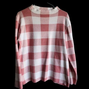 Love Scarlett XL Pink White Gingham Buffalo Check Mock Neck Knit Sweater Top - Picture 1 of 11