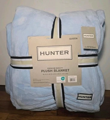 HUNTER Coco Flannel Plush Queen Size Blanket 90" x 90" Nantucket Breeze Blue - Image 1 of 4