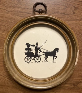 Vintage Colonial Horse & Buggy Carriage Wagon Silhouette Framed 6” #2 ***READ*** - Picture 1 of 21