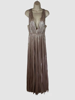 Vestido plisado para mujer J. Mendel beige metálico cuello en V talla 8 Foto 1 de 4