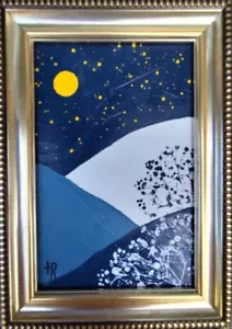 Small Framed Oil Painting, Winter Landscape, Winter Houses, Best Gift. - Picture 1 of 10