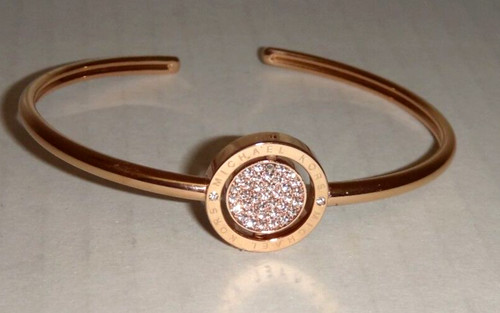 Bracciale MICHAEL KORS oro rosa MK monogramma cristalli pavè disco reversibile