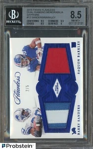2018 Flawless Sapphire Barry Sanders HOF Saquon Barkley Dual Patch 2/5 BGS 8.5 - Picture 1 of 2