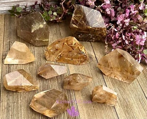 Wholesale Lot 10 PCs Natural Gold Rutilated Quartz Freeform Crystal - Picture 1 of 10