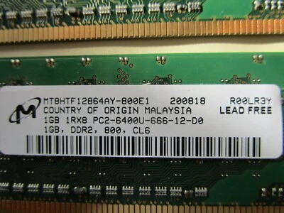 2 X Crucial MT12864AY-800  1 GB, PC2-6400U  RAM + 2 X 256MB RAM - Image 1 of 4