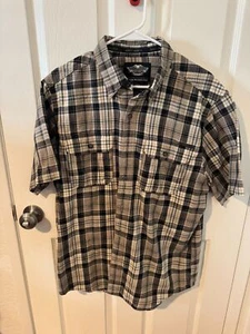 Harley Davidson Mens Brown Plaid Brown Black Button Up Shirt Size Large - Picture 1 of 3