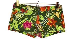 Vintage 00s Y2K Hollister Größe 3 grün tropisch Hawaii Blumen niedrige Leibhöhe Shorts - Bild 1 von 5