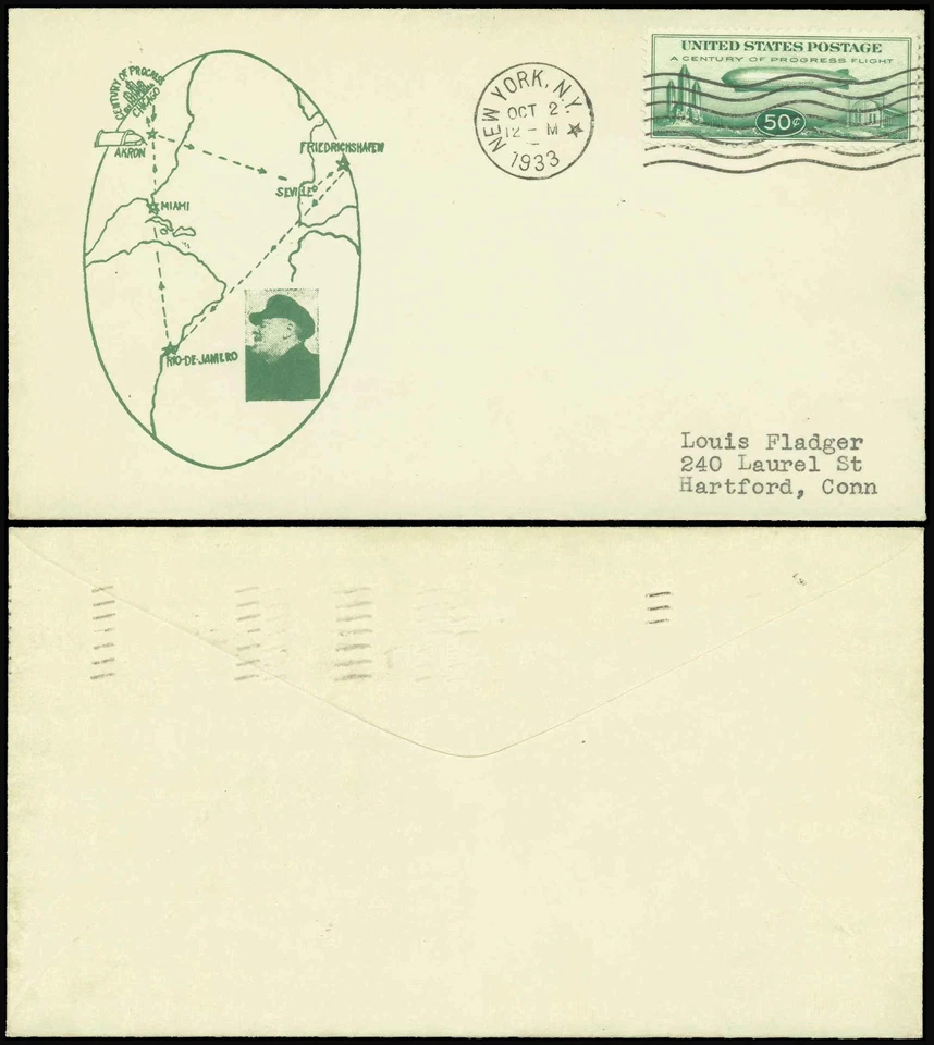 SAVOYSTAMPS-USA Cover-Graf Zeppelin FDC 1933-Poppenger-C18-NYC Oct 2nd, 1933 - Image 1 of 1