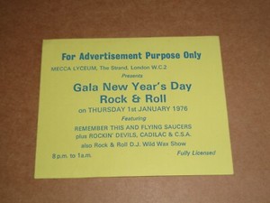 Remember This/Flying Saucers/Rockin' Devils/Cadilac 1976 Mecca Lyceum Card Flyer