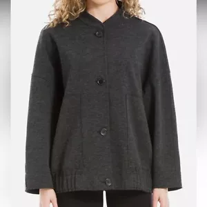 $168 Max Studio Women's Soft Brushed Knit Bomber Jacket Charcoal NWT L - Picture 1 of 11