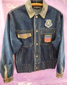 Military Denim Jacket Operation Desert Shield USAF Patch Flag Leather VTG 90-91 - Picture 1 of 9
