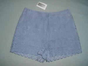 NEW NWT Intermix Misses Sueded Leather shorts Sz M blue side zip - Picture 1 of 4