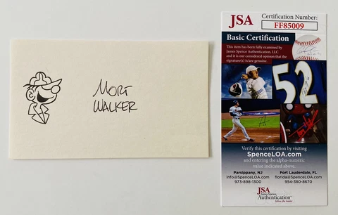 Mort Walker Signed Autographed 3x5 Card JSA Certified Beetle Bailey Cover