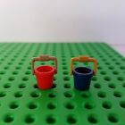 Lego Bucket Handle Lot of 2 Tan Gold Red Blue Minifigure Plant Basket Planter