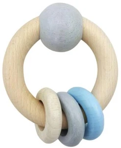 Baby Toy Round Rattle Ball & 3 Rings Blue WxLxH 85x40x110mm NEW Baby Rattle - Picture 1 of 1