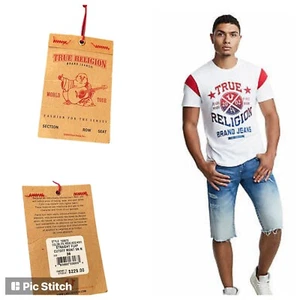 True Religion Men's Cut-Off Jean Shorts w/ Flaps & Rips in Moving Indigo Size 38 - Picture 1 of 12