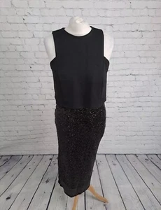Asos Black Sleeveless Sequin Skirt Midi Dress Womens Size 10  - Picture 1 of 14