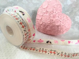 BALLERINA music dance - 2 designs on grosgrain or tape 15/16mm - various lengths - Picture 1 of 5