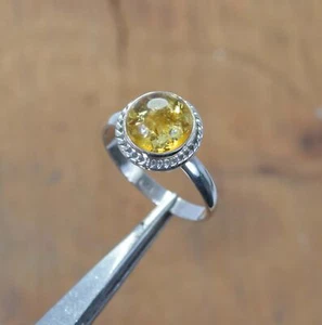 925 Solid Sterling Silver Lab Yellow Amber Ring-9 US g695 - Picture 1 of 4