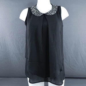 Soprano Women Top Medium Black Flowy Sheer Layer Bead Retro Glam Whimsy Minimal - Picture 1 of 12