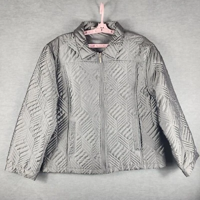 Женская стеганая куртка Jane Ashley L серая легкая с карманами на молнии с воротником б/у в отличном состоянии - Изображение 1 из 4