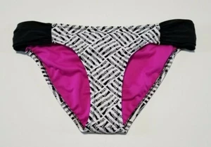 NWT Jessica Simpson Ruched Side-tab Hipster Bikini Bottom Black/ White Size S - Picture 1 of 5