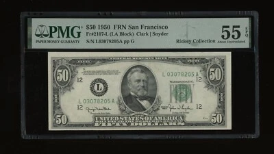DBR 1950 $50 FRN San Francisco Fr. 2107-L PMG 55 EPQ Serial L03078205A - Image 1 of 2