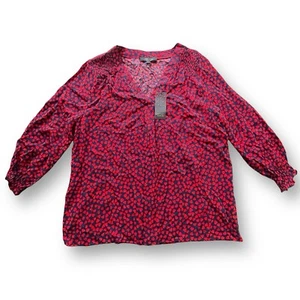 Rachel Roy Navy/Red Heart Novelty Print Longsleeve Blouse Women’s Large NWT - Picture 1 of 8