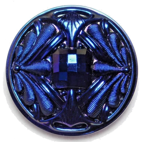 X-Large Antique Vtg Double Dragonfly Glass BUTTON Midnight Blue NICE #J1 Cover