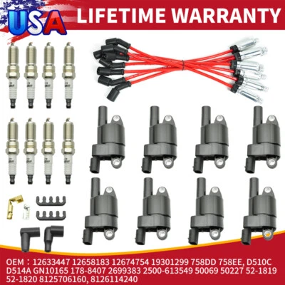 8x UF742 Ignition Coil Spark Plug Wire Fits 2017-2019 Cadillac 2014-19 Chevy GMC - Image 1 of 4