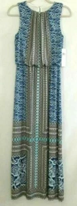 London Times Womens Maxi Dress Blue Floral Scoop Neck Sleeveless Stretch 4 New - Picture 1 of 9