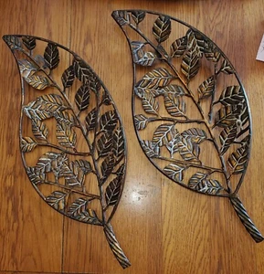 Set Vintage Rustic Metal Copper Painted Large Plant Leave Wall Hanging Decor MCM - Picture 1 of 15