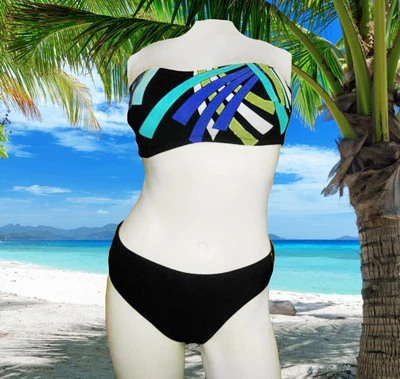 NEW GOTTEX black blue DESIGN BANDEAU SWIMSUIT BATHING SUIT BIKINI SET Size 8 - Image 1 of 4