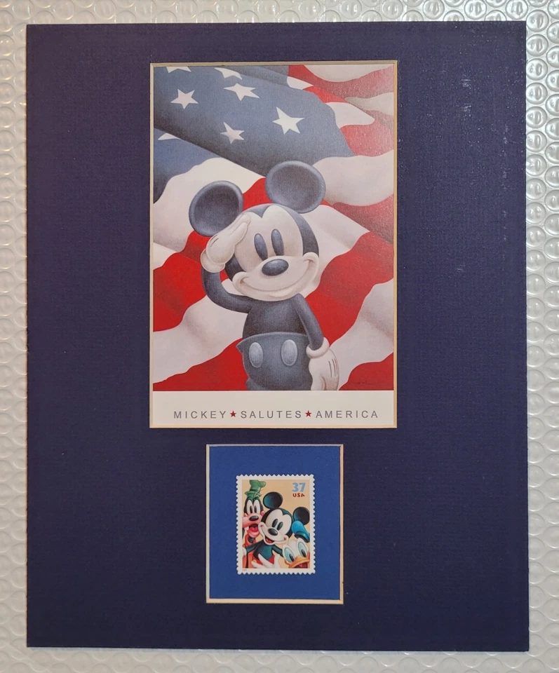 DISNEY - PATRIÓTICO MICKEY MOUSE - EE. UU. BANDERA - ARTE DE SELLO ENMARCABLE - 1608 Foto 1 de 1