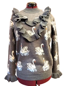 Stella McCartney grauer Schwan Intarsien Rüschenpullover Pullover, Italy, M/L - Bild 1 von 8