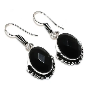 Black Spinel Gemstone Handmade 925 Sterling Silver Jewelry Earring Size 1.5" - Picture 1 of 1