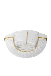 Baccarat Crystal Serving Bowl Gold Toned Accent Set of 2 Clear 7" x 7" - Picture 1 of 6